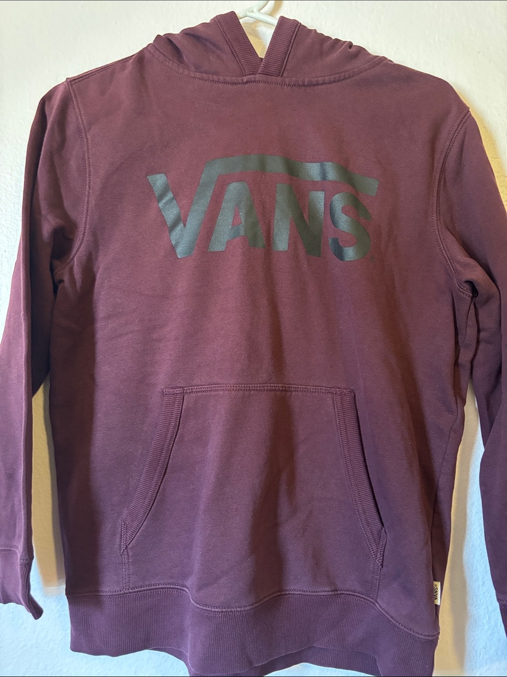 Vans Dark Red Pullover Hoodie, with Black Vans Logo, Size L